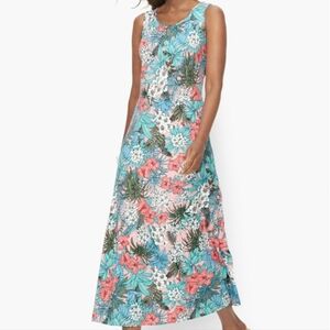 Talbots Vibrant Jungle Jersey Tropical Floral Maxi Dress Size Large